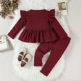 thumbnail image 4 of Xyant Toddler Baby Girl Clothes Fall Winter Outfits Ruffle Long Sleeve Tops Solid Pants Girls' Clothing Sets (Wine,2-3 Years), 4 of 4