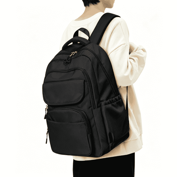 Backpack for Women Men, Waterproof High School Bag Basic Backpack for College Students, Travel Laptop Backpack Lightweight Casual Daypack, Middle School Bookbag, Black