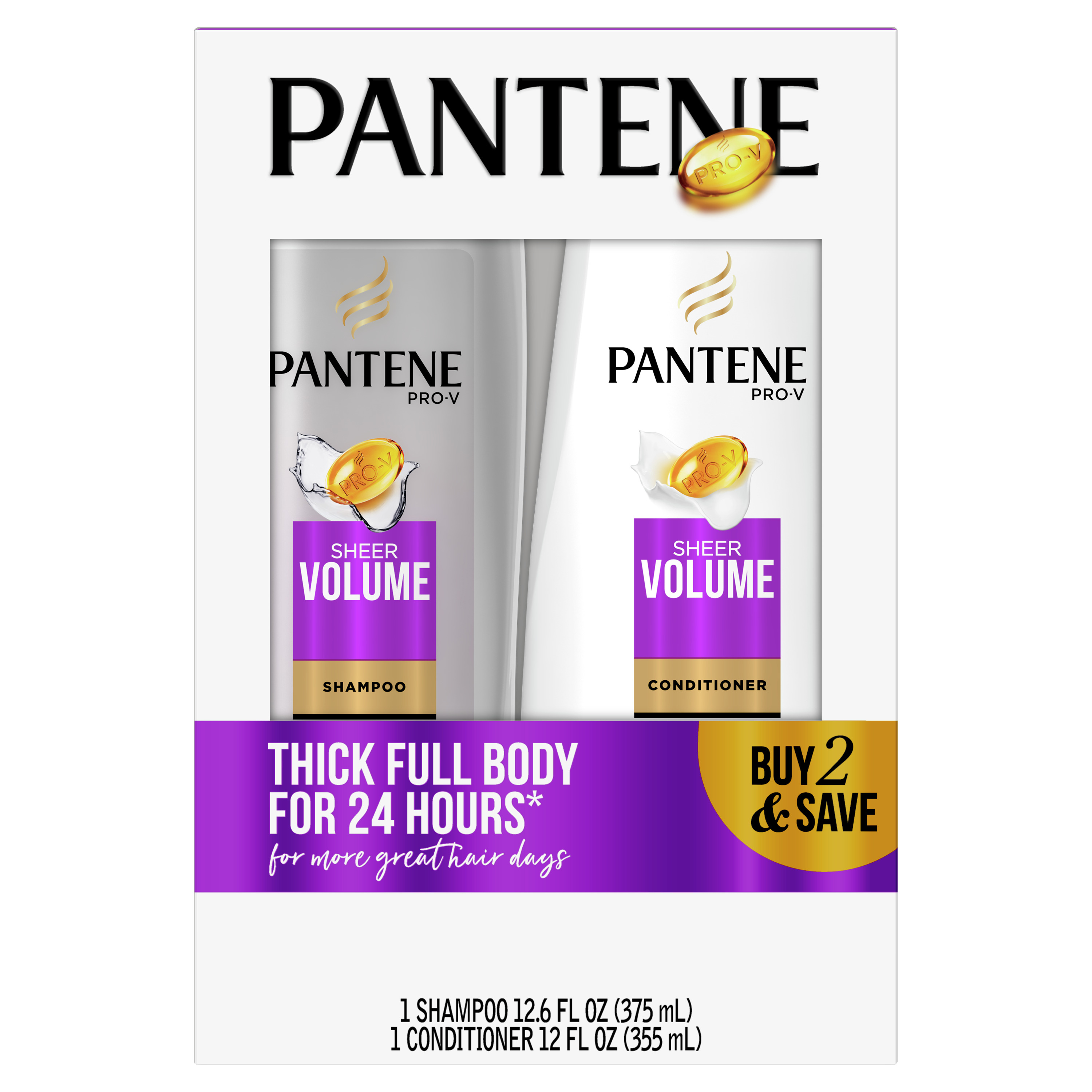 Pantene Shampoo and Conditioner Set, Sheer Volume, 12-12.6 oz - image 3 of 9