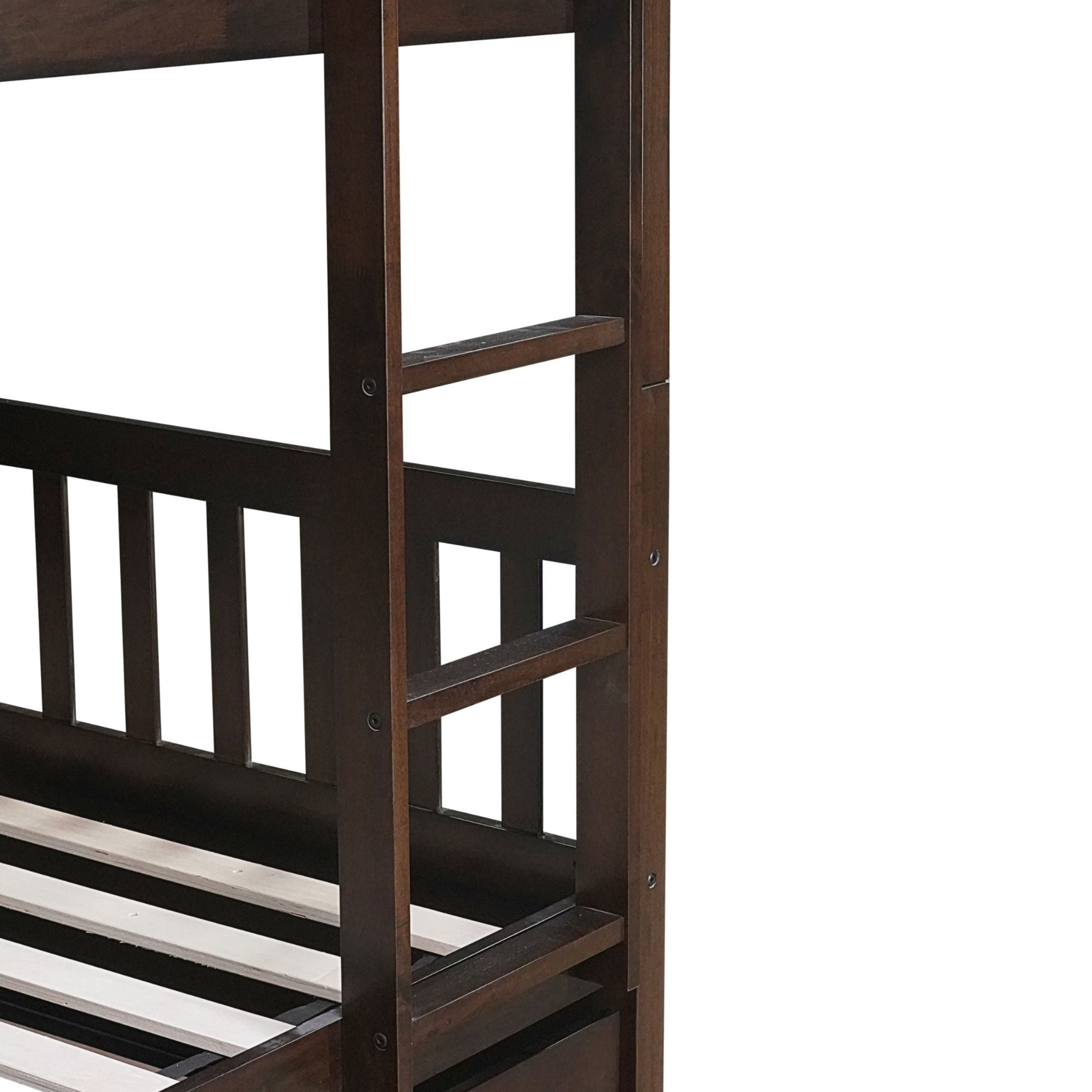 Noble House Full Over Full Rubber Wood Bunk Bed, Convertible Design with Ladder, Guardrails & Twin Trundle, Espresso
