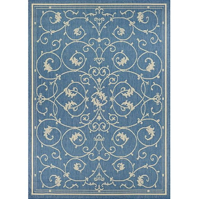Couristan 15831212053076T 5 ft. 3 in. x 7 ft. 6 in. Recife Veranda Power Loomed Rectangle Area Rug - Champagne & Blue