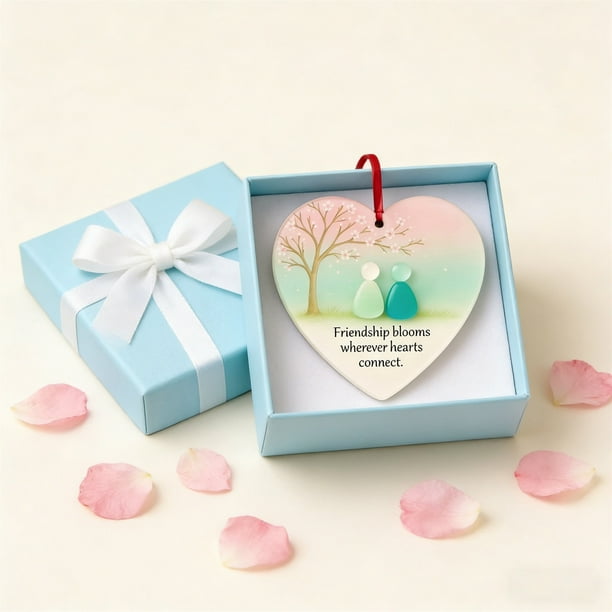 Adorno De Recuerdo De La Amistad Con Forma De Corazn De Vidrio Marino, 10 Cm, Para Colgar En El Rbol De Navidad, Decoracin Del Hogar, Para Navidad, Bodas, Paquete De 1, Transparente, UKHBMC
