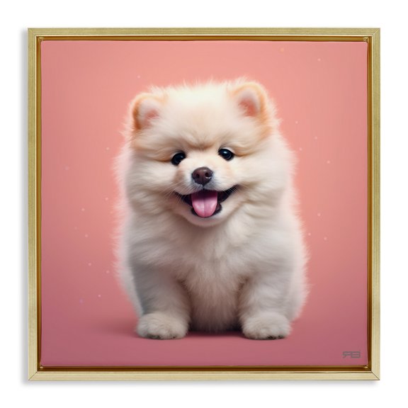 Stupell Industries Cottage Fluffy Puppy on Pink Gold Floating Frame Canvas Art, 25 x 25, by RB