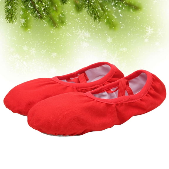 SOPOTUTU Ballet Shoes for Women and Girls, 1 Pair Red Canvas Round Toe Dance Flats