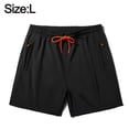 thumbnail image 2 of Pantalones cortos negros, bolsillos con cremallera, pantalones de playa para hombre., 2 of 6