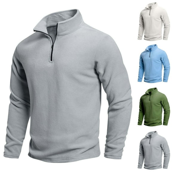 Miluxas Men's Quarter Zip thermal Fleece Lined Sweater,Winter Lightweight Soft Pullover Outdoor Athletic Lapel Sweatshirt White