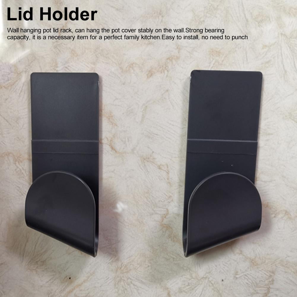 6Pcs Wall-Mounted Pot Lid Holder Punch-Free Self Adhesive Pot Lid Storage Rack Holder to Save Space Kitchen Utensils Black 