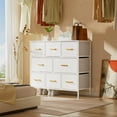 thumbnail image 4 of YILQQPER 8 Drawer Fabric Dresser Accent White Dresser Chest Storage Organizer for Bedroom with WoodBoard and Artificial Leather for Living Room, Hallway, Entryway, Closet, Nursery, Kids Bedroom, 4 of 8