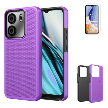 For Blu View 5 (B160V) Case Dual Layered Rugged Cover with Screen Protector (Textured Purple-Tempered Glass)