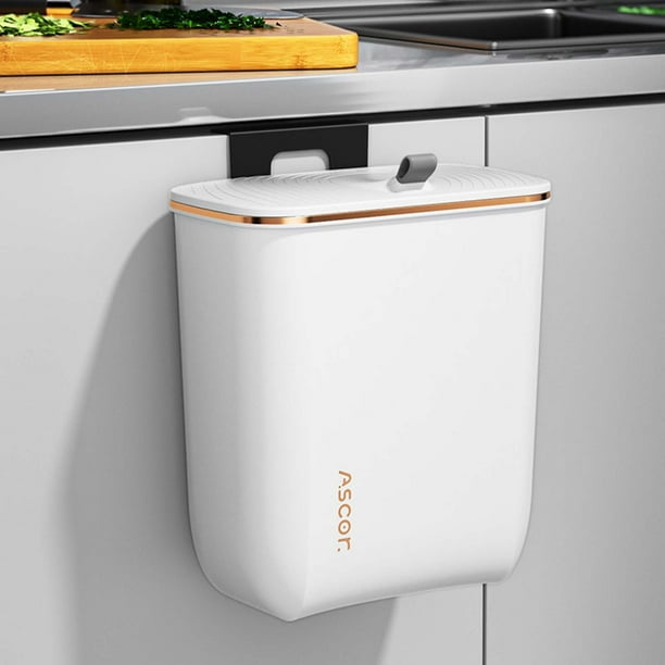 Bote de basura pequeño para cocina de 2,4 galones con tapa, bote de basura colgante de 9 l para puerta de armario de cocina, contenedor de residuos de alimentos para encimera de cocina, cesto de basur