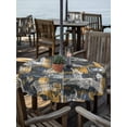 thumbnail image 2 of Outdoor Tablecloth with Umbrella Hole for Patio/Picnic/Party/Camping, Orange Blue City Waterproof Table Cloth Round Cover Washable, Abstract Architecture Modern Art (Dia 54"), 2 of 9