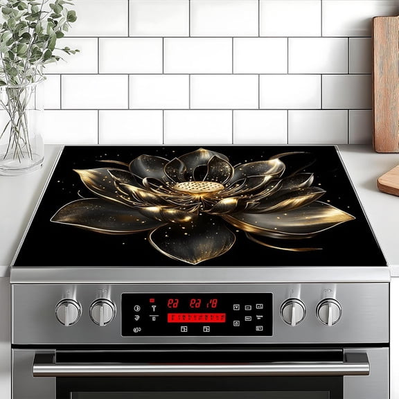 Stove Top Cover Flower Gas Stove Top Cover for Home Decoration Kitchen Pad Non-Stick Washable Cooktop Covers Countertop Protector Keep Stove Clean (Lotus, 28L"x20W")