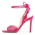 thumbnail image 2 of FSJ Women Sparkly Rhinestone Lace Up Heels Tie Up Stiletto High Heel Sandals Square Open Toe Strappy Prom Party Shoes Size 8 Pink, 2 of 4