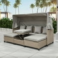 thumbnail image 2 of Outdoor Sectional Patio Daybed with Retractable Canopy, Wicker Rattan Patio Sofa Bed with Cushions and Lifting Table, Sunbed Patio Conversation Sets 4 Pieces for Backyard Porch Lawn, Brown, 2 of 11