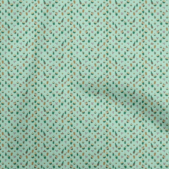 oneOone Viscose Chiffon Light Mint Green Fabric Ice Cream & Cupcakes Quilting Supplies Print Sewing Fabric By The Yard 42 Inch Wide