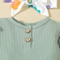thumbnail image 6 of KAUOD Baby Girls Ribbed Knit Outfits 3 Piece Ruffle Long Sleeve Bodysuit Print Flared Pants Headband Spring Cute Set, 6 of 9