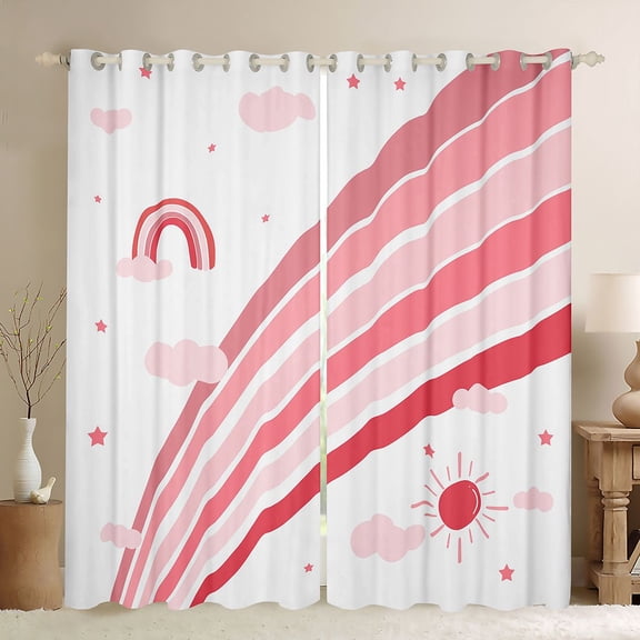 Manfei Rainbow Lines Blackout Curtains, Sky Sun Cloud Window Curtains Pack of 2 (38x45 Each), Pink White