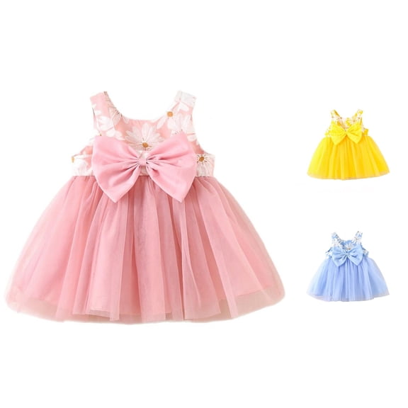 Toddler Girl Dress Sleeveless Floral Print Fancy Soft Stylish Mesh Tulle for Summer and Beach Dress Set