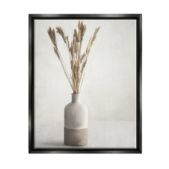 Stupell Industries Neutral Wheat Sprigs Botanical & Floral Painting Black Floater Framed Canvas Art Print Wall Art, 17 x 21