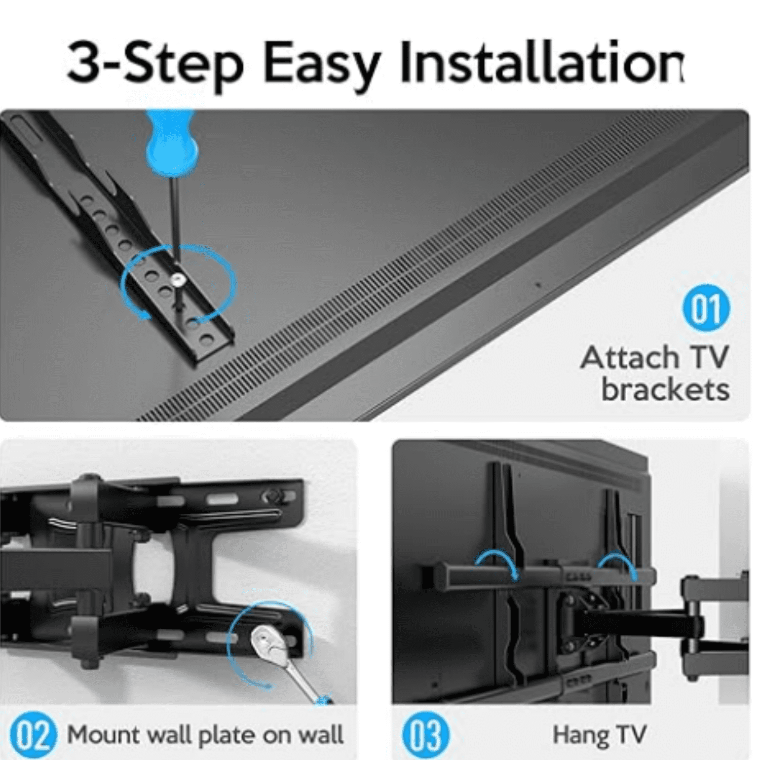 Full Motion TV Wall Mount Bracket Dual Articulating Arms Swivels Tilts Rotation for Most 37-75 Inch Flat Curved TVs,Holds up to 110lbs, Max VESA 600x400mm,Fits up to 16" Studs