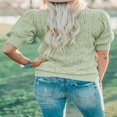 thumbnail image 4 of QJUHUNG Women Short Puff Sleeve Sweaters Loose Lightweight Pointelle Knit Pullover Tops, 4 of 4
