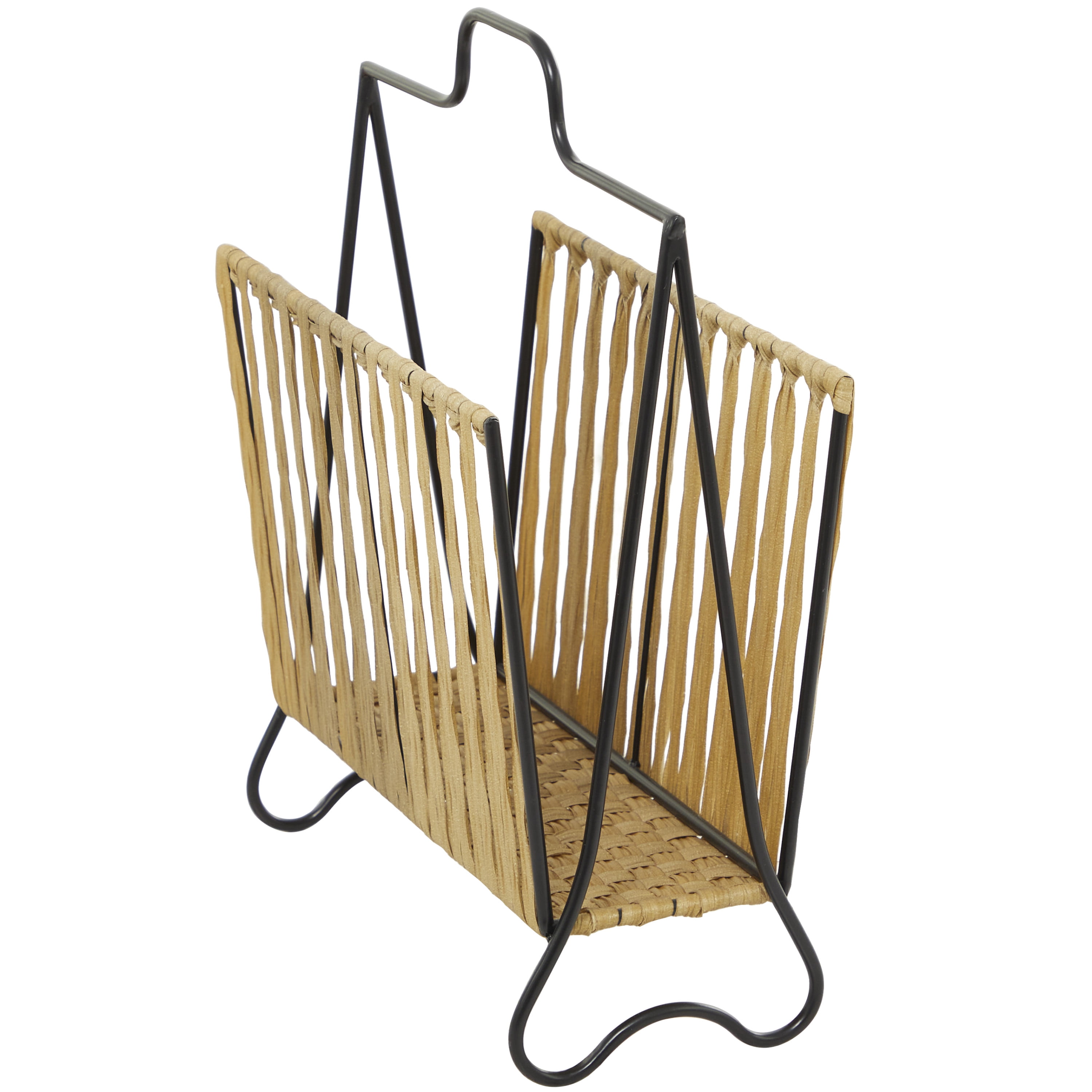 DecMode 20" Light Brown Plastic Rattan Handmade Single Slot Magazine Holder with Black Stand