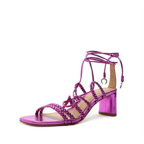 Schutz Lunah Mid Bright Violet Strappy Lace Up Open Toe Mid Block Heel Sandals (Bright Violet, 5)
