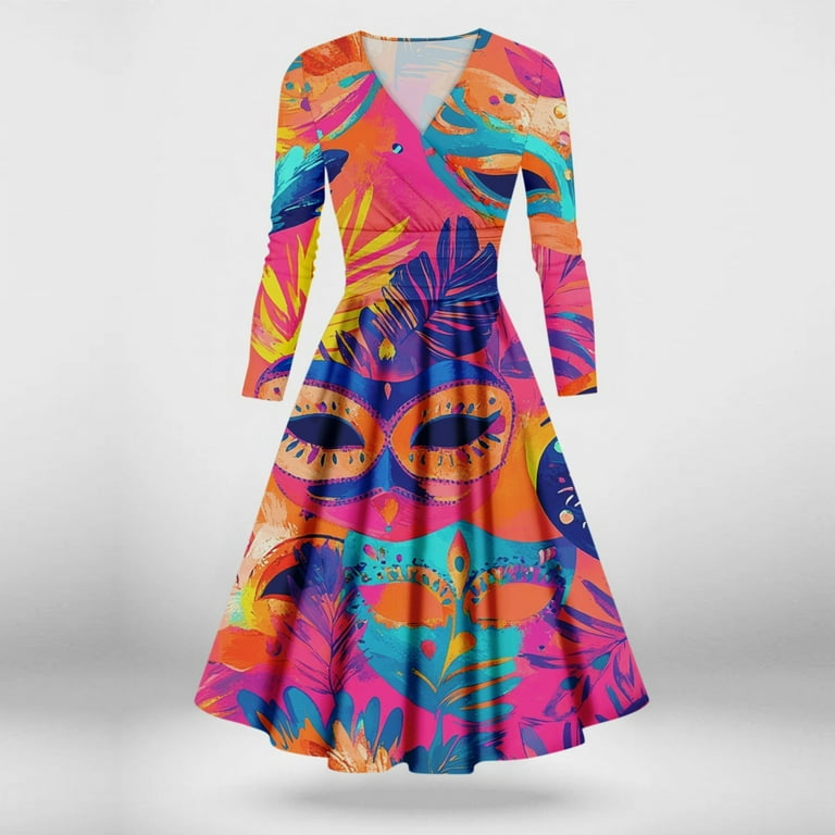 Casual Vintage Geometric Printing V Neck Printed Dress Dresses(4 Colors) Casual Vintage Geometric Printing V Neck Printed Dress Dresses(4 Colors)