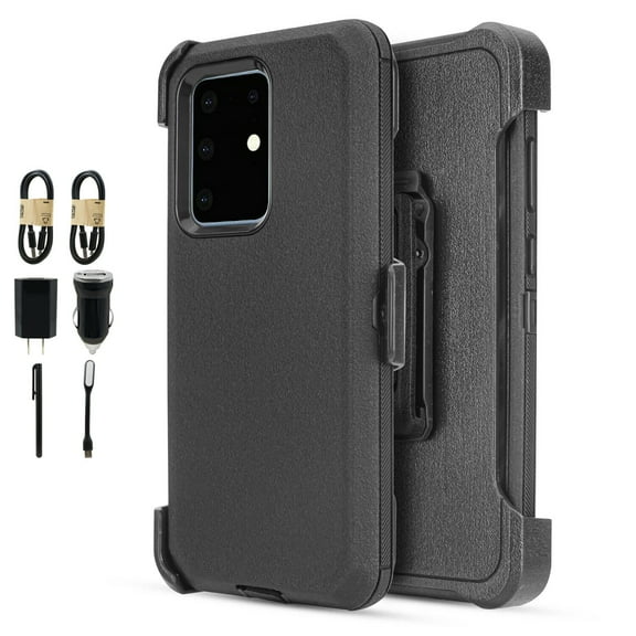 Value Pack ! for Samsung Galaxy S20 Ultra G988 case Phone Case 360° Cover Screen Protector Clip Kickstand Holster Hybrid Shock Bumper (Black)