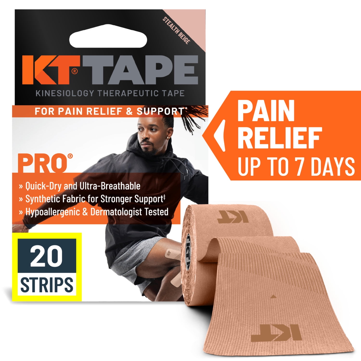 (2 pack) KT Tape Pro Ultra-Breathable Synthetic Kinesiology Tape, Stealth Beige, 20 Precut Strips