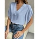 thumbnail image 5 of Camisa informal de manga corta para mujer para uso diario, azul claro, talla S, blusa con escote en V y volantes de encaje, 5 of 8
