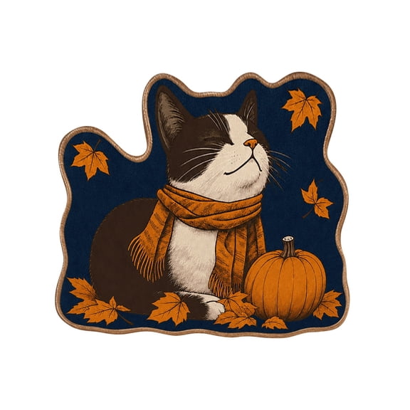 SLYNSHome Fall Floor Mat, Cute Cat Pumpkin Non-Slip Bath Rug, Soft Washable Seasonal Shaped Carpet Roll Packed For Bathroom Living Room Entryway Indoor Decor