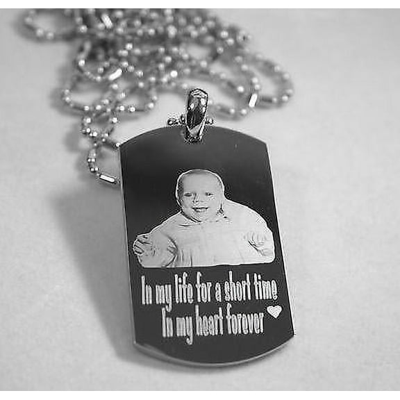 PERSONALIZED PICTURE STAINLESS STEEL DOG TAG AND NECKLACE ENGRAVE YOUR MESSAGE silver2950photo1