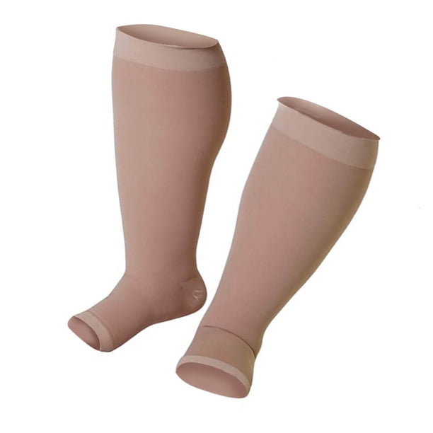 Wosthever Calcetines de compresión de pantorrilla ancha Calcetines de pantorrilla de punta abierta Medias flexibles ajustables de talla grande Ropa Deportiva, Zapatos Color de piel XL