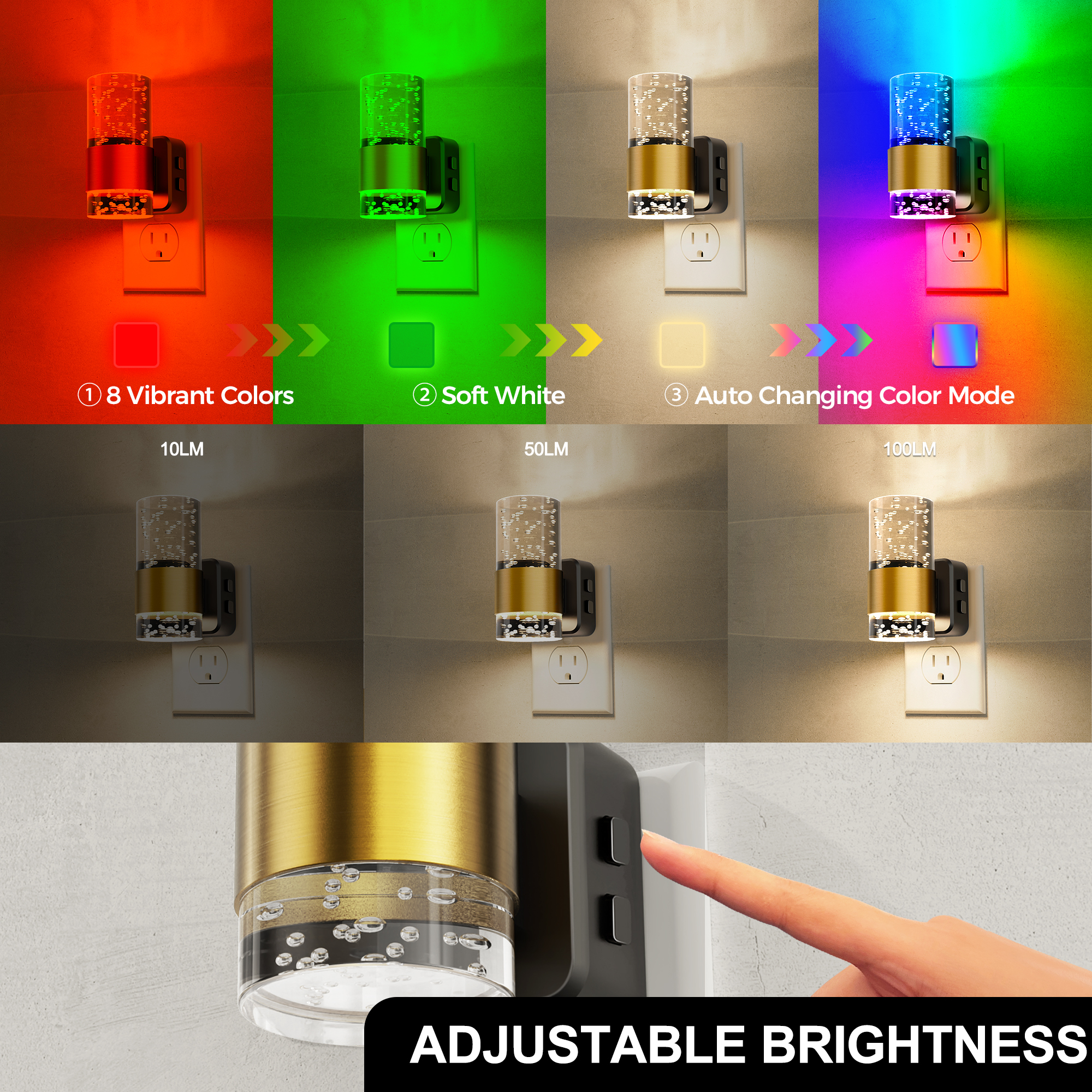 LOHASLED 2 Pcs Black & Brass Smart RGB+Warm White Night Light