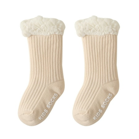 

PANGF Baby Boy Girl Solid Ankle Crew Socks With Grips Toddler Kids Unisex Lined Warm Thick Cotton Socks for Toddlers Kids Boys Girls
