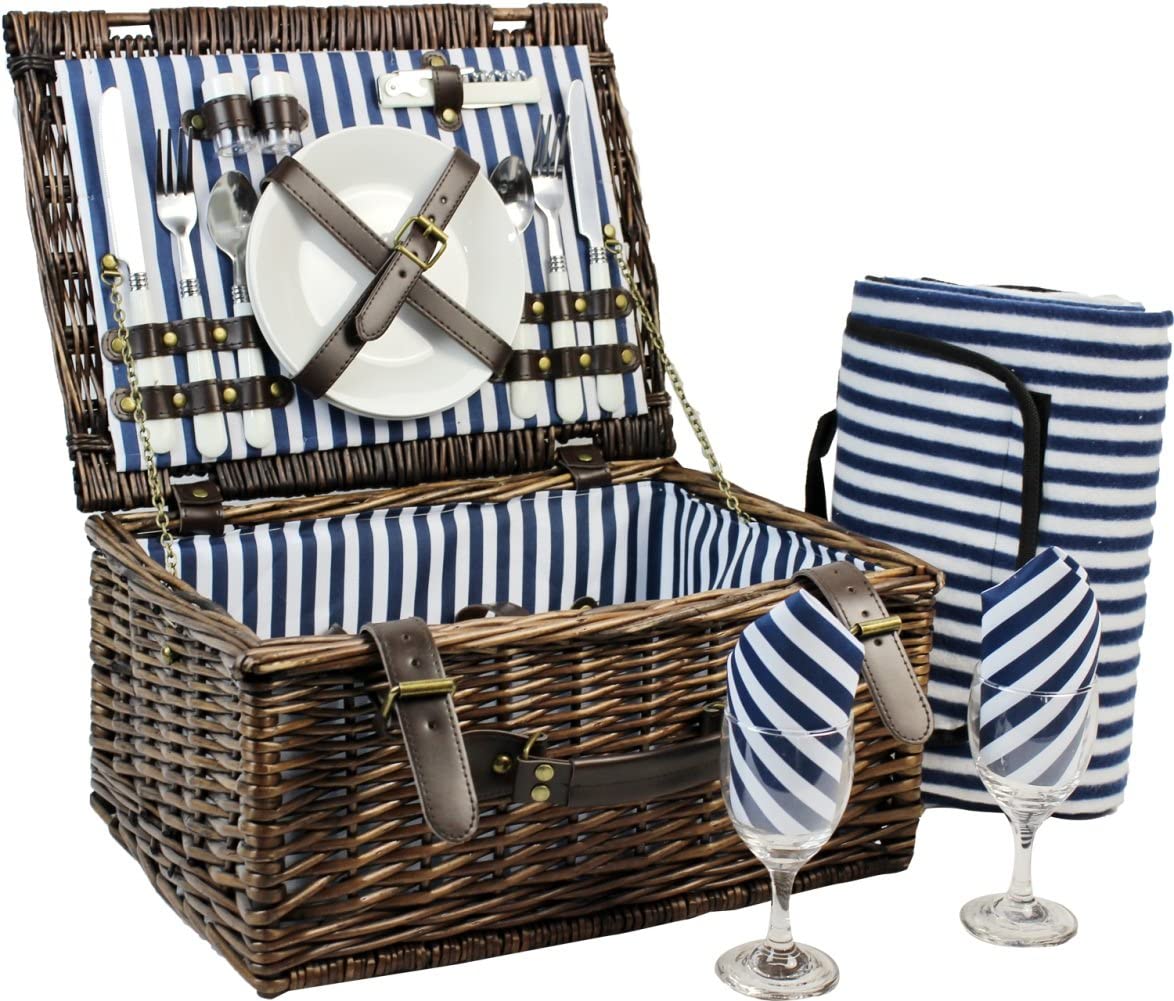 Vintage Family Home Storage Box willow Wicker Picnic Basket with Picnic Mat,as Best Holiday Gift
