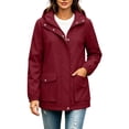 thumbnail image 5 of Womens Outdoor Waterproof Jacket Plus Size Hooded Long Sleeve Solid Color Mid Length Waistcoat with Pockets Casual Coat for Fall Daily Outdoor Sport, 5 of 7