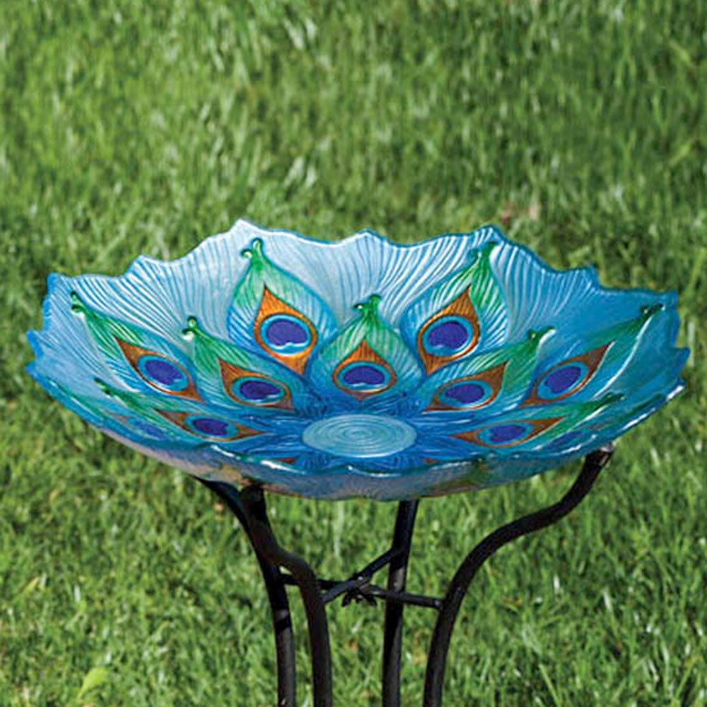 Peacock Glass Bird Bath