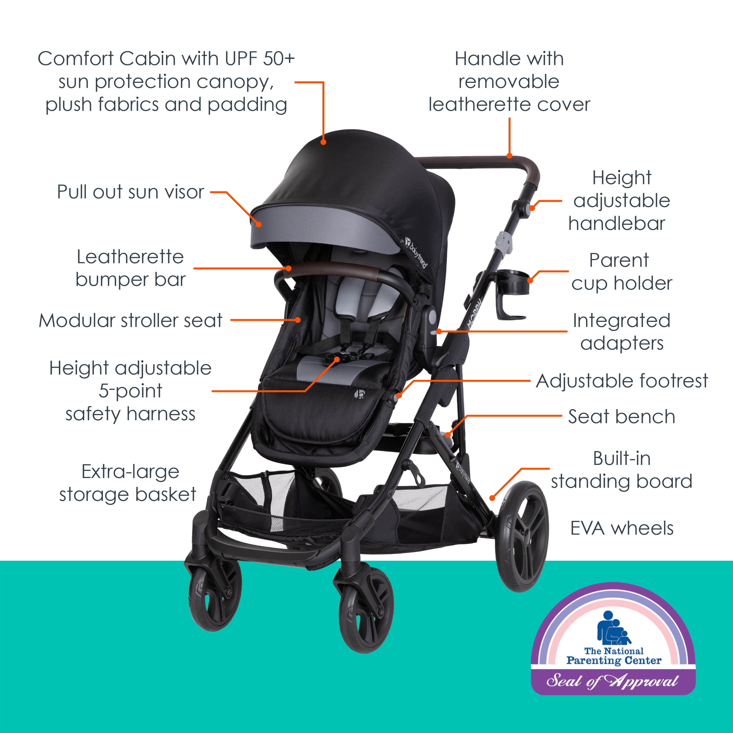 Baby Trend Morph Modular Stroller - Single to Double - Dash Black