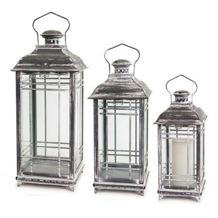 UPC 257554358129 product image for Set of 3 Grey Mission Style Pillar Candle Lanterns with White Wash Finish 20