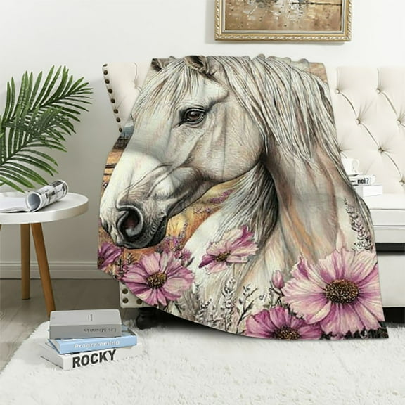 Patifu Horse Throw Blanket Ultra Soft Warm Flannel Horse Flower Blanket Horse Lovers Blankets Lightweight Fuzzy Decor Gifts for Women Men Girls Boys 40x50in
