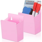 2 Pcs Acrylic Wall Mounted Marker Holder Acrylic Pen Holder Adhesive Glass Whiteboard Marker Organizer Dry Erase Organizer with Tapes Hanging Holes for Whiteboard Fridge Locker(Pink)