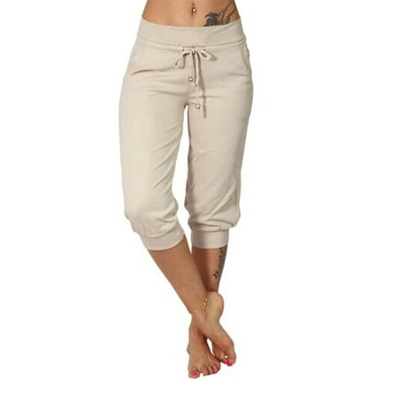 

Womens Capri Yoga Pants Loose Drawstring Pajama Pants Lounge Joggers Pants with Pockets