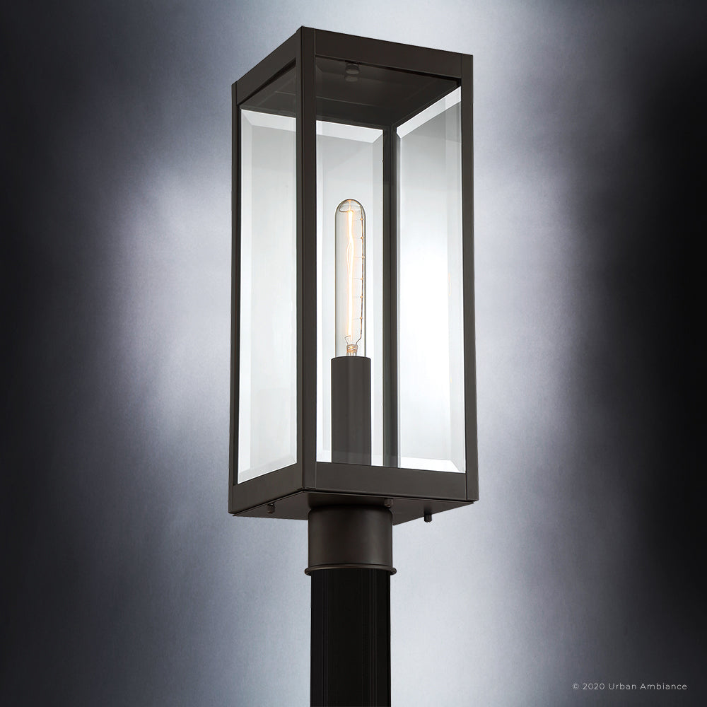 Luxury Modern Farmhouse Outdoor Post Light, 20.50''H x 7.00''W, with Industrial Style Elements, Minimalist Design, Estate Bronze Finish and Clear Beveled Glass, UQL1353