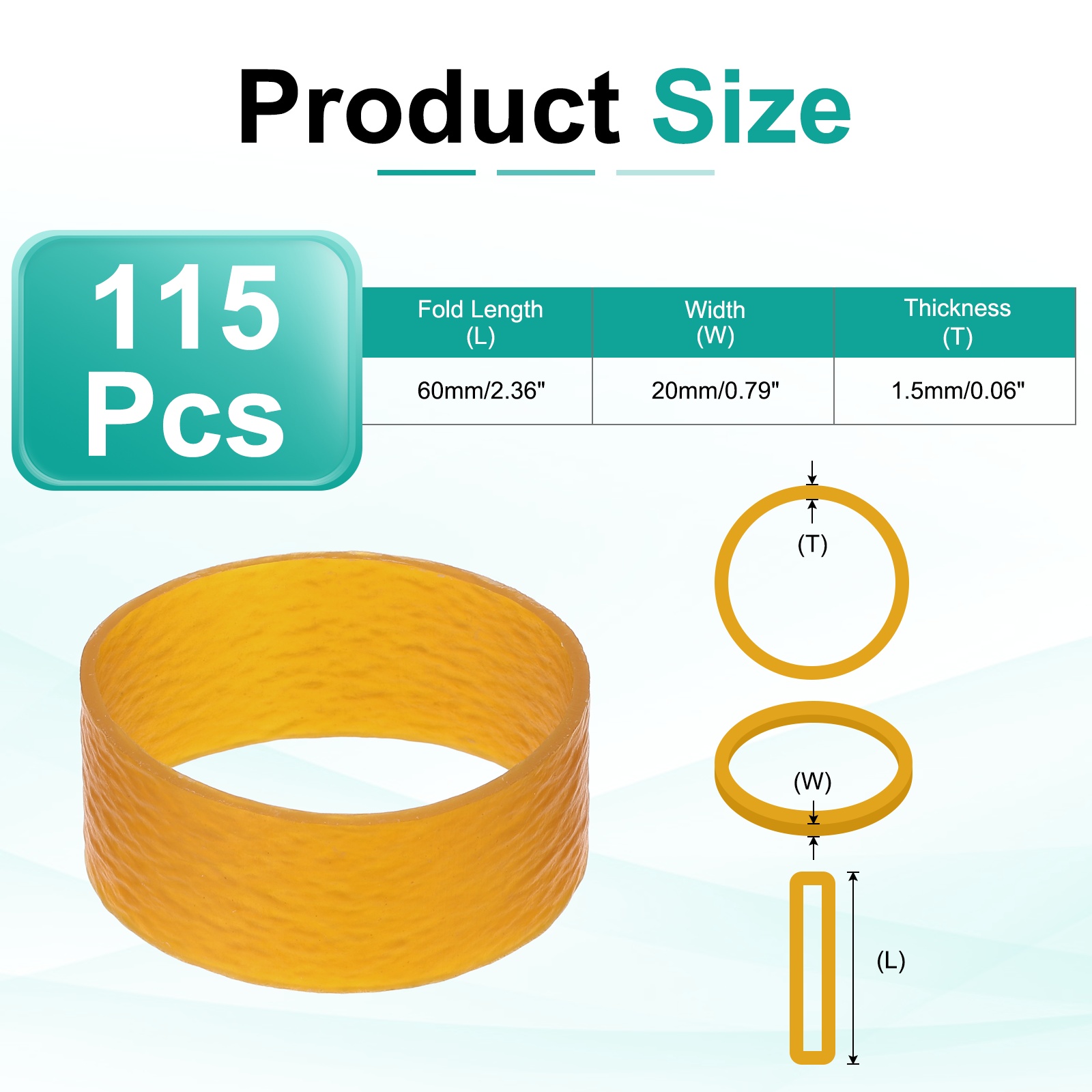115Pack Rubber Bands, 2.36x0.79 Inch Elastic Bands for Office Supplies, Yellow