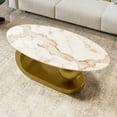 thumbnail image 4 of Coffee Tables Modern Oval Coffee Table for Living Room, Marble Pattern Sintered Stone Coffee Tabletop with Gold Stainless Steel Base in 47.2",Wooden Coffee Tables, 4 of 20