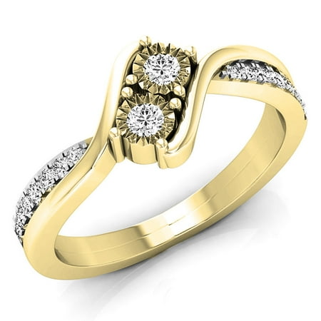 Dazzlingrock Collection 0.25 Carat (ctw) 10K White Diamond Two Stone Bridal Engagement Ring 1/4 CT, Yellow Gold, Size 6.5