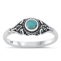 CHOOSE YOUR COLOR Sterling Silver Simulated Turquoise Leaf Ring .925 Rope Bali Band Blue CZ Female Size 6
