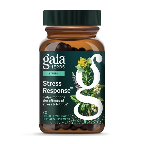 Gaia Herbs Stress Response Supplements - Supports Relaxation & Healthy Stress Response* - With Rhodiola, Holy Basil, Ashwagandha & More - 30 Vegan Liquid Phyto-Caps (15 Servings)